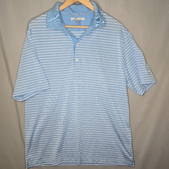 Greg Norman Men's Blue Striped Golf Shirt Short Sleeved Size XL - Picture 1 of 6